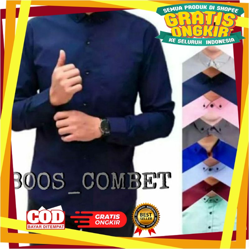 Kemaja Pria Keren Elegan / Kemeja cowok polos lengen panjang slimfit hem pria kantor hitam navy puti