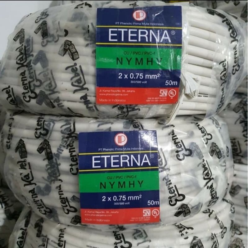 Kabel ETERNA Srabut/ Serabut 2x0,75/ 2x0.75 ETERNA NYMHYO warna Putih (Per Meter)