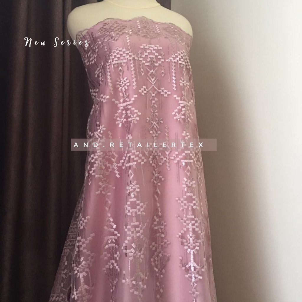 Bahan Kebaya Premium Etnik Brokat Tile Bordir Aphrodite design by Sapto warna rose gold