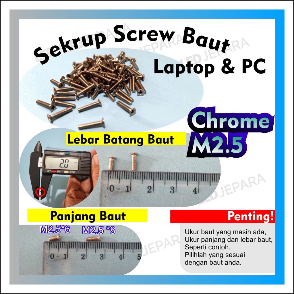 Screw Laptop Asus Baut Casing Laptop Lenovo Sekrup Hardisk  Baud Komputer ukuran M2 M2.5 M3 M4 M5 Warna Hitam Chrome