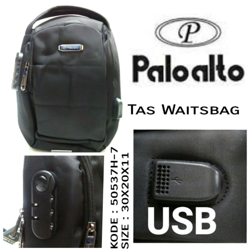 TERBARU TAS WAISTBAG COWOK PALOALTO 50537H-7 WARNA HITAM TERMURAH TAS COWOK