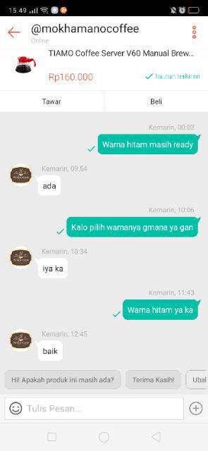 Tiamo Coffee Server V60 Manual Brew Espresso Teko Kopi 300ml