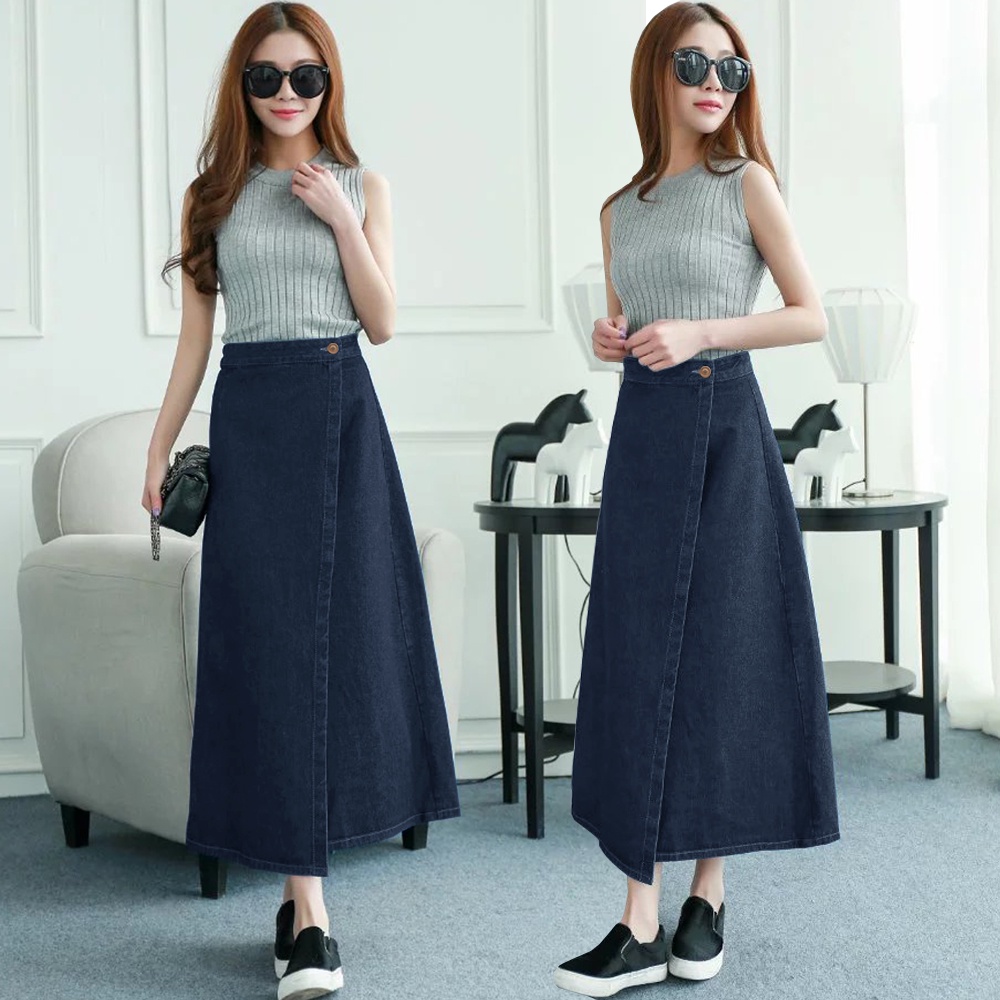 KARAKOREA 6070 GIANNA DENIM SKIRT Rok panjang jeans Rok Wanita bahan denim