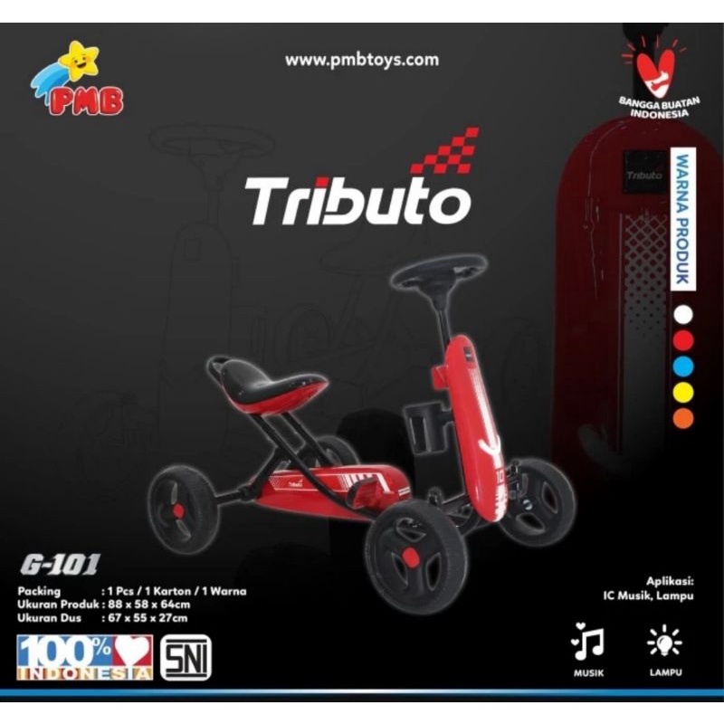 GOKART TRIBUTO TYPE G-101 (MERAH) SECOND SEPEDA ANAK RODA EMPAT MOBIL KAYUH