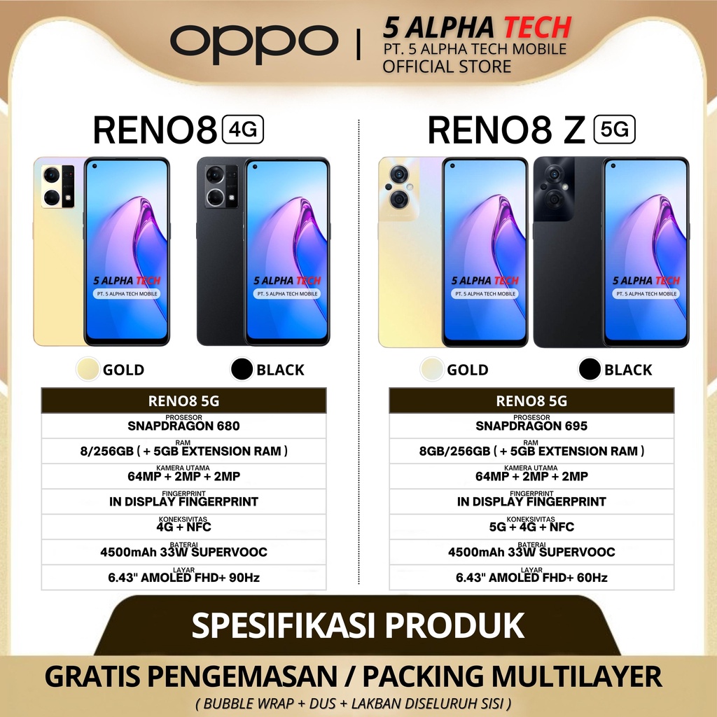 OPPO RENO 8 Z 5G | RENO 8 4G 13/256GB ( 8GB + 5GB EXTENDED RAM ) RENO8 GARANSI RESMI OPPO
