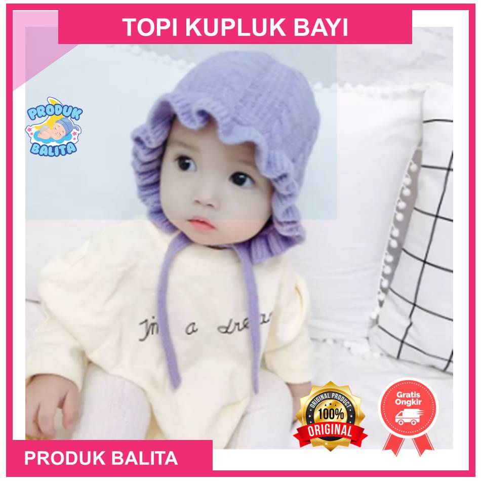 Kupluk Topi Bayi Rajut Bonnet Ruffle Tali Toipi Bayi Perempuan Lucu Murah