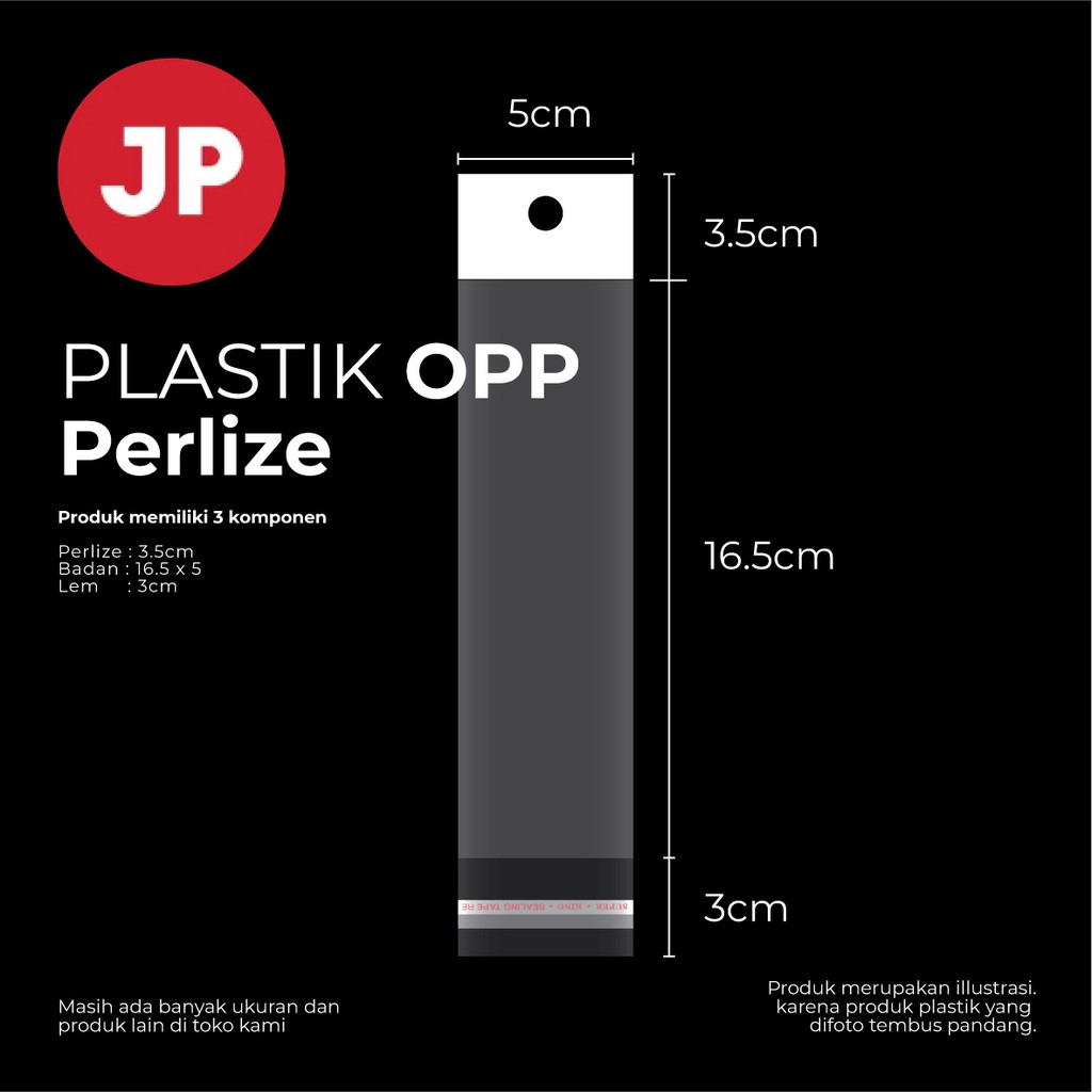 Plastik Opp Perlize uk 5x16.5cm x 3.5 (perlize) + 3cm (lem) 1 pack isi 100pcs.