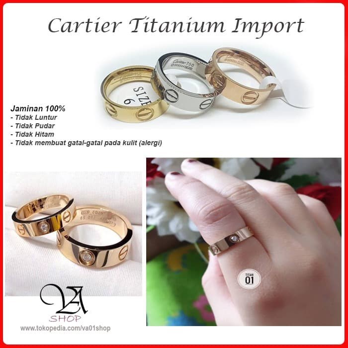Cincin Titanium Korea Cartier Fashion Wanita R407 Cincin Cartier impor - Silver Polos, 8