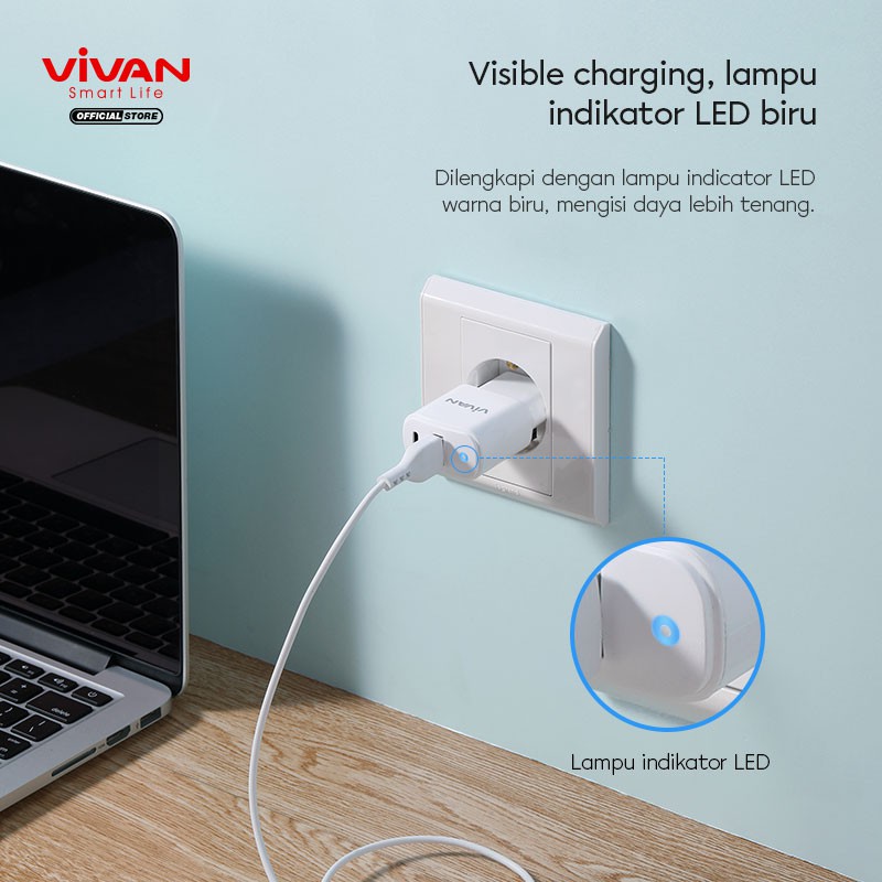 Charger VIVAN Power Super II 18W 3A Quick Charging Fast Charging QC 3.0 + Type C Port PD POWER DELIVERY Smart Protection PLUS KABEL USB TYPE C - Garansi Resmi 1 Tahun