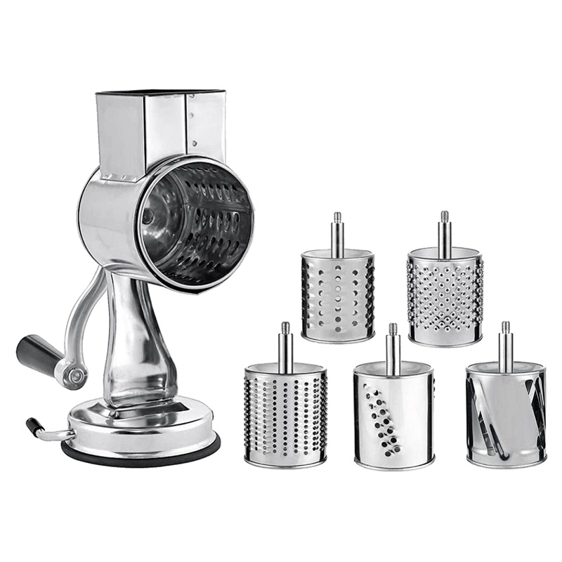 Stainless Steel Cheese Grater, Rotary Chopper, Vegetable Shredder Salad Slicer Multi-Use Hand Grater Grinder 5 Blades