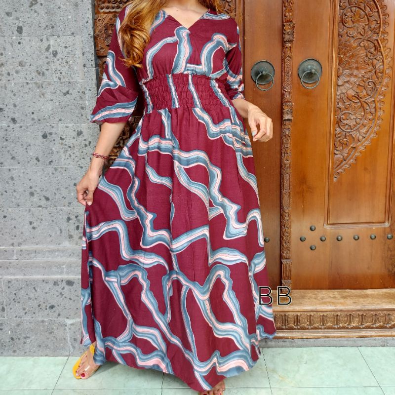 GAMIS BALI / DRES MOZA ( lengan lonceng)-Vanesa maroon