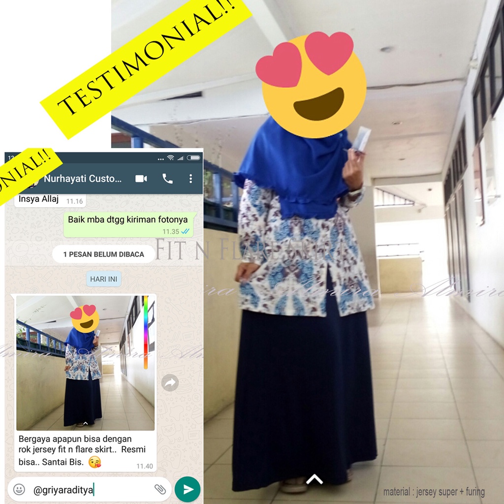 Rok Panjang Polos Ironless  Maxi Skirt Model A line Fit n Flare Rok Jersey Almira Griyaraditya