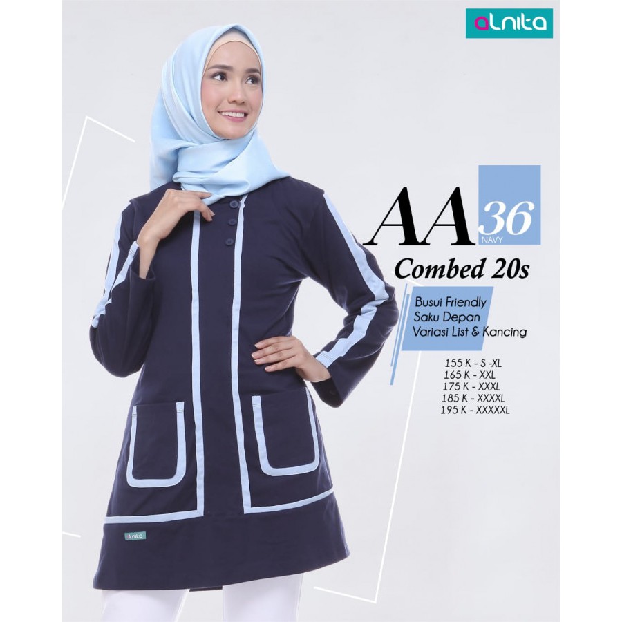 ALNITA ATASAN AA 36 NAVY BAHAN KAOS COMBED MURAH JUMBO BUSUI SERAGAM MUSLIM