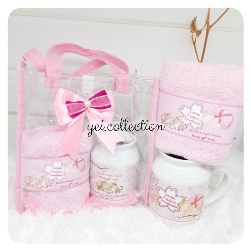 PRE ORDER - Souvenir Hampers Mug + Handuk | Hadiah Ulang Tahun, Bayi, Aqiqah