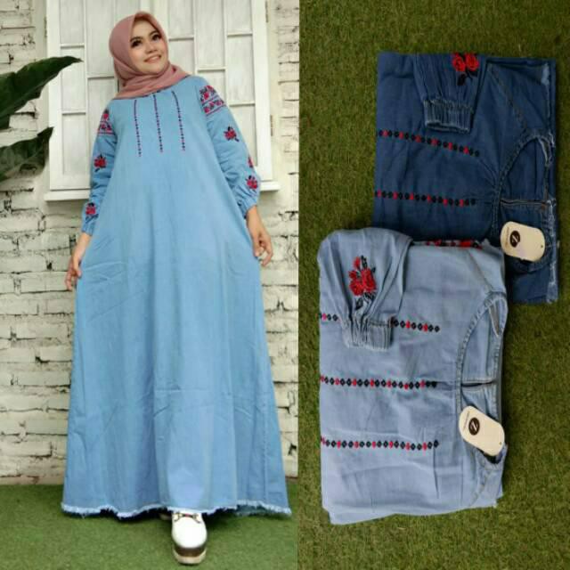 Dress Jeans Yg Cantik & Manis, Gamis Jeans,Gamis Jeans Jumbo,Gamis Jumbo,Dress Jumbo,Dress Bordir.
