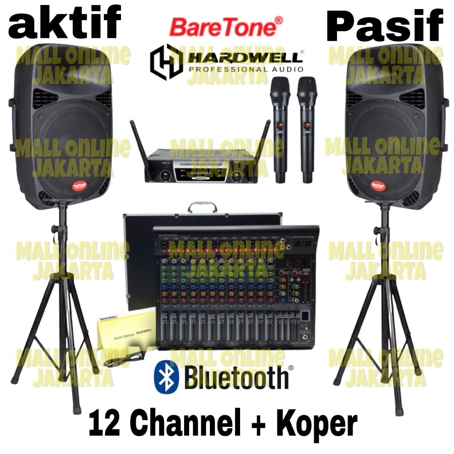 Paket Speaker aktif pasif Baretone 15 inch mixer 12 channel outdoor