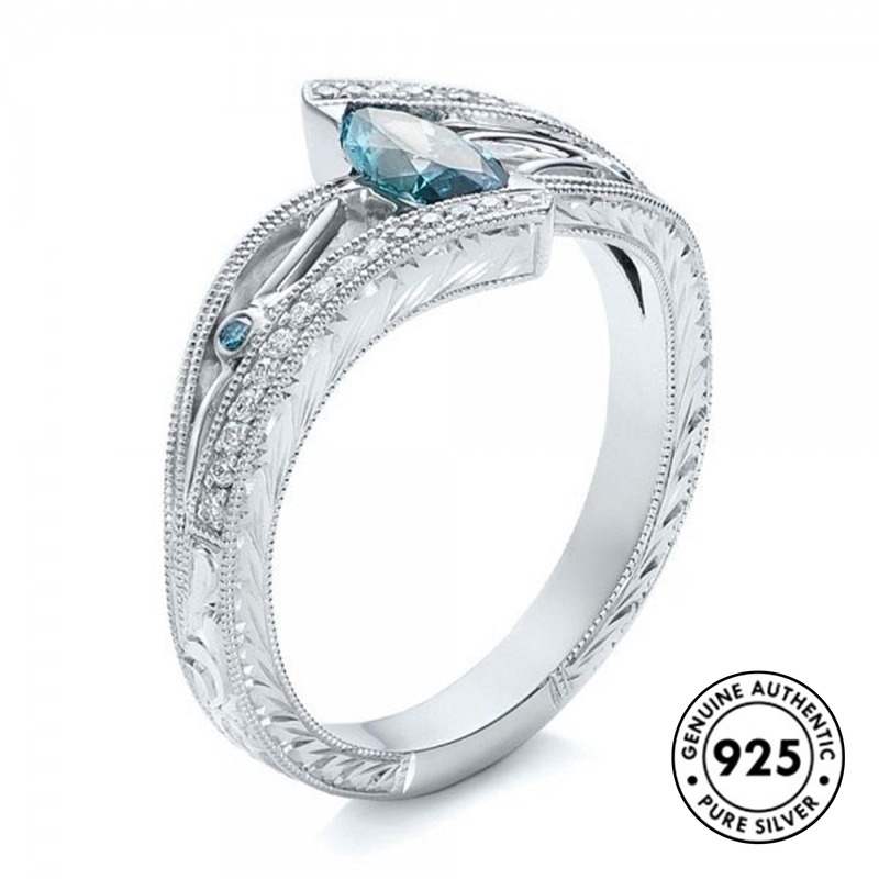 Cincin Sterling Silver 925 Simple Mewah Dengan Permata Untuk Wanita