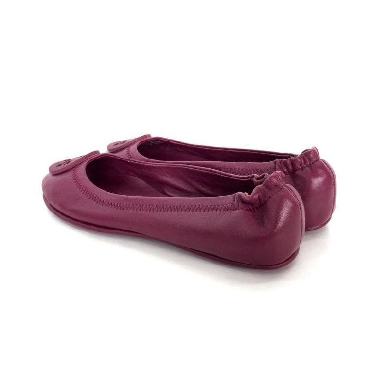 Tory Burch Sheepskin Double T Logo Flat Ballet Shoes Purple