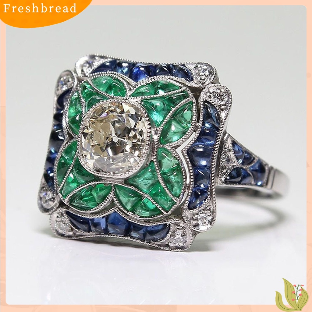 Terlaris Women Faux Sapphire Emerald Inlaid Flower Finger Ring Wedding Party Jewelry Gift