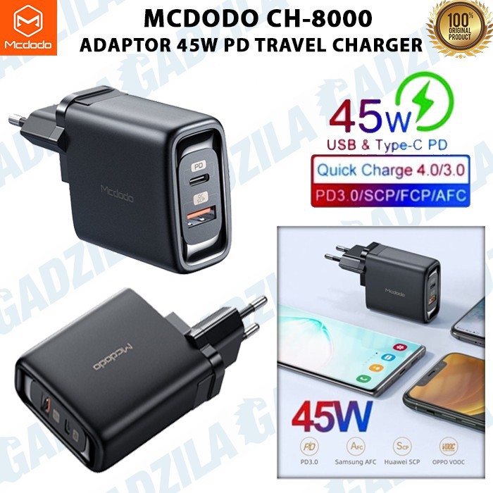 Mcdodo CH-8000 45W Travel Charge USB + Type C PD QC 3.0 Fast Charge