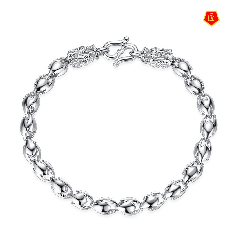 [Ready Stock]Men's 925 Silver Dragon Head Bracelet Chinese Style