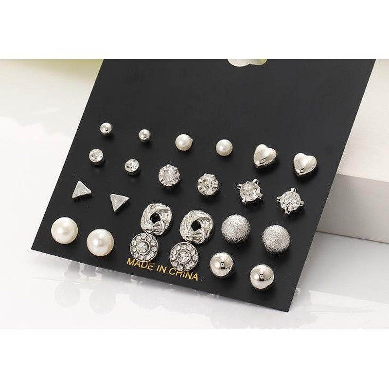 12 pairs plate square zircon earrings peach heart diamond earrings