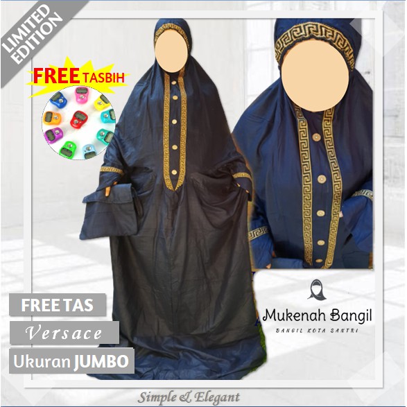Mukena Mukenah Rukuh Dewasa VERSACE Terusan Pita Kancing Premium Travel Jumbo Katun Rayon Murah