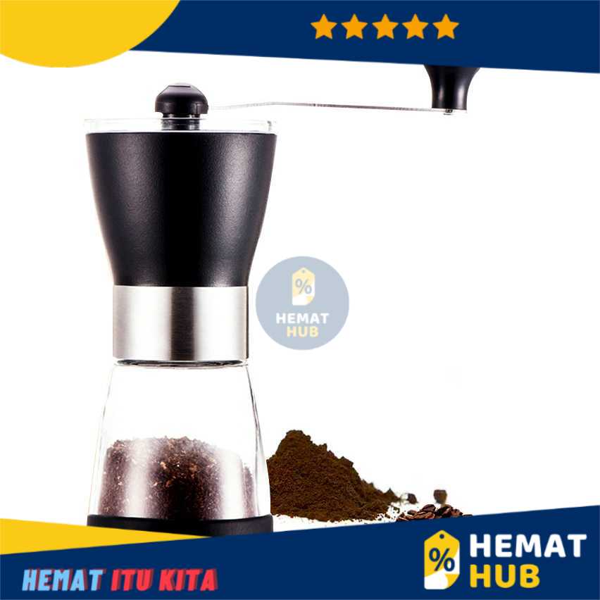 Grinder Kopi Manual Alat Penggiling Biji Coffee Ceramic Espresso Portable Kaca