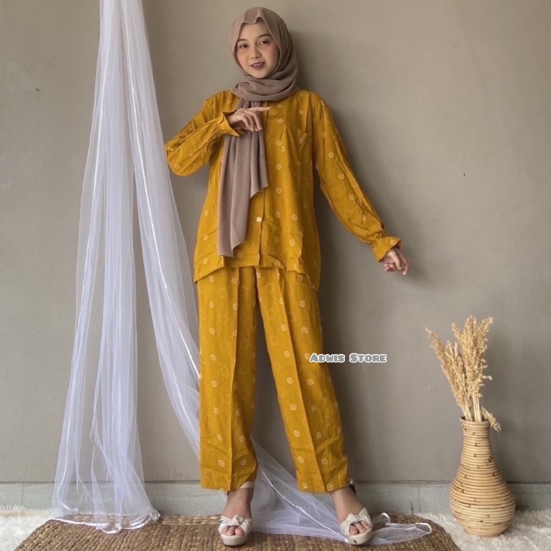 (COD) One Set Rayon Polka Ring | Piyama Rayon | Pajamas Katun Rayon | Setelan Rayon Wanita | Baju Tidur Wanita Dewasa | Lengan Panjang Pendek Jumbo | Motif Trendy | Best Seller-7