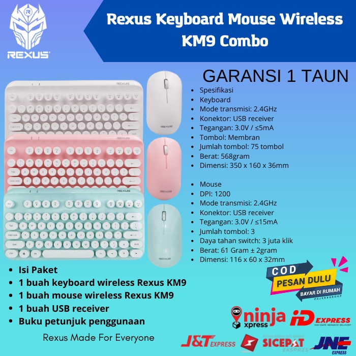 Rexus Keyboard Mouse Wireless KM9 Combo