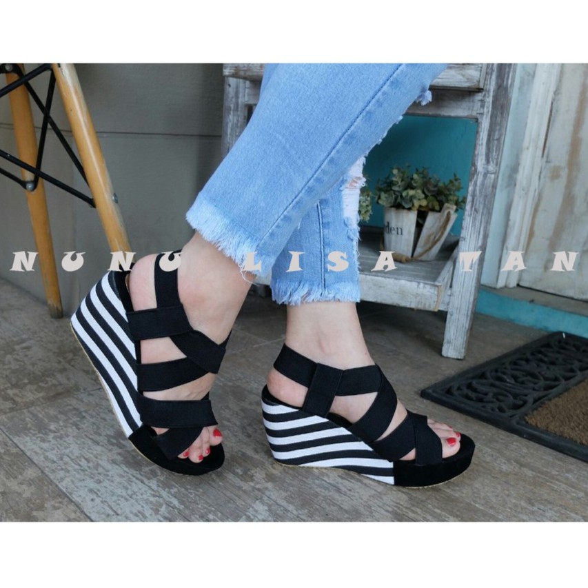 NunuLisaTan - Termurah 2 Warna Sepatu Hak Wedges Wanita Casual Santai Pesta Blaster