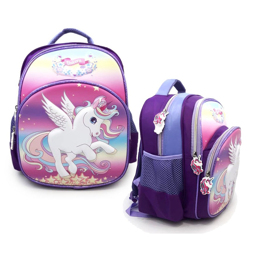 Tas BackPack Anak Sekolah TK Ransel Perempuan Gambar Kuda Pony Love EMBOS SNOW TIMBUL 3Resleting IMPORT