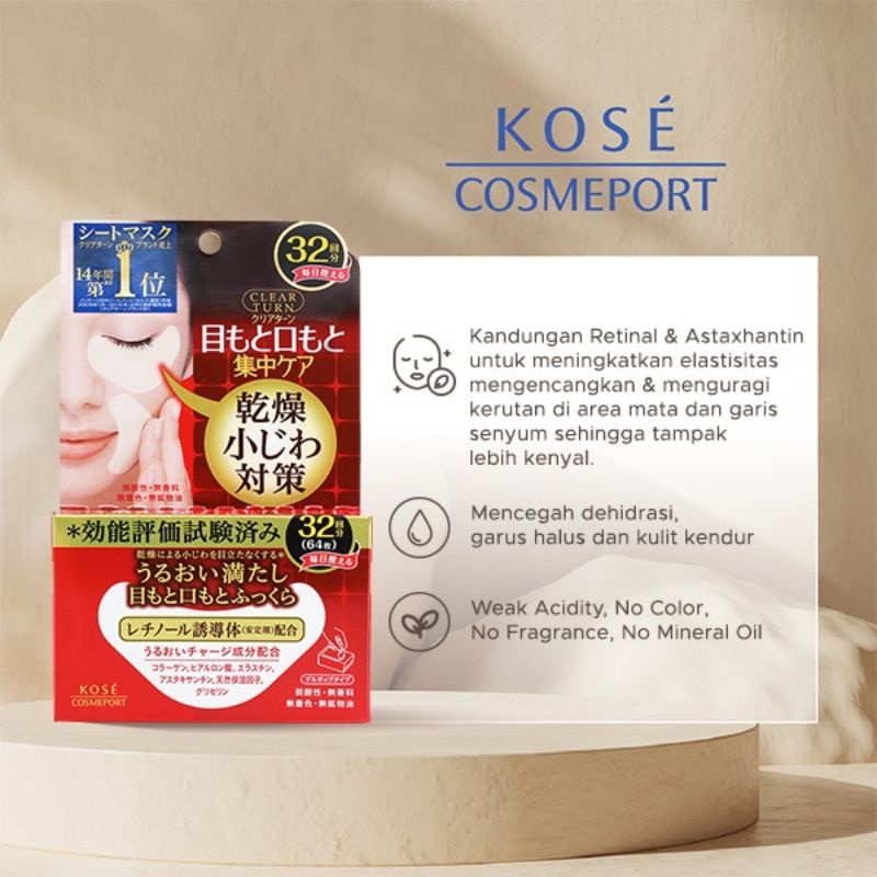 Preloved Kose Cosmeport Clear turn moist charge eye zone mask smile line mask