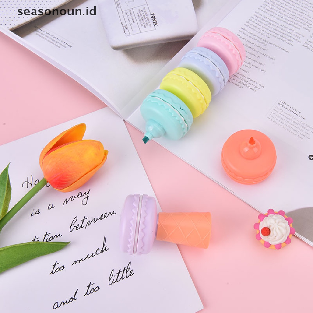 【seasonoun】 6pcs Cookie Highlighter Pen Macaron Fluorescent Color Marker Drawing Paint ID