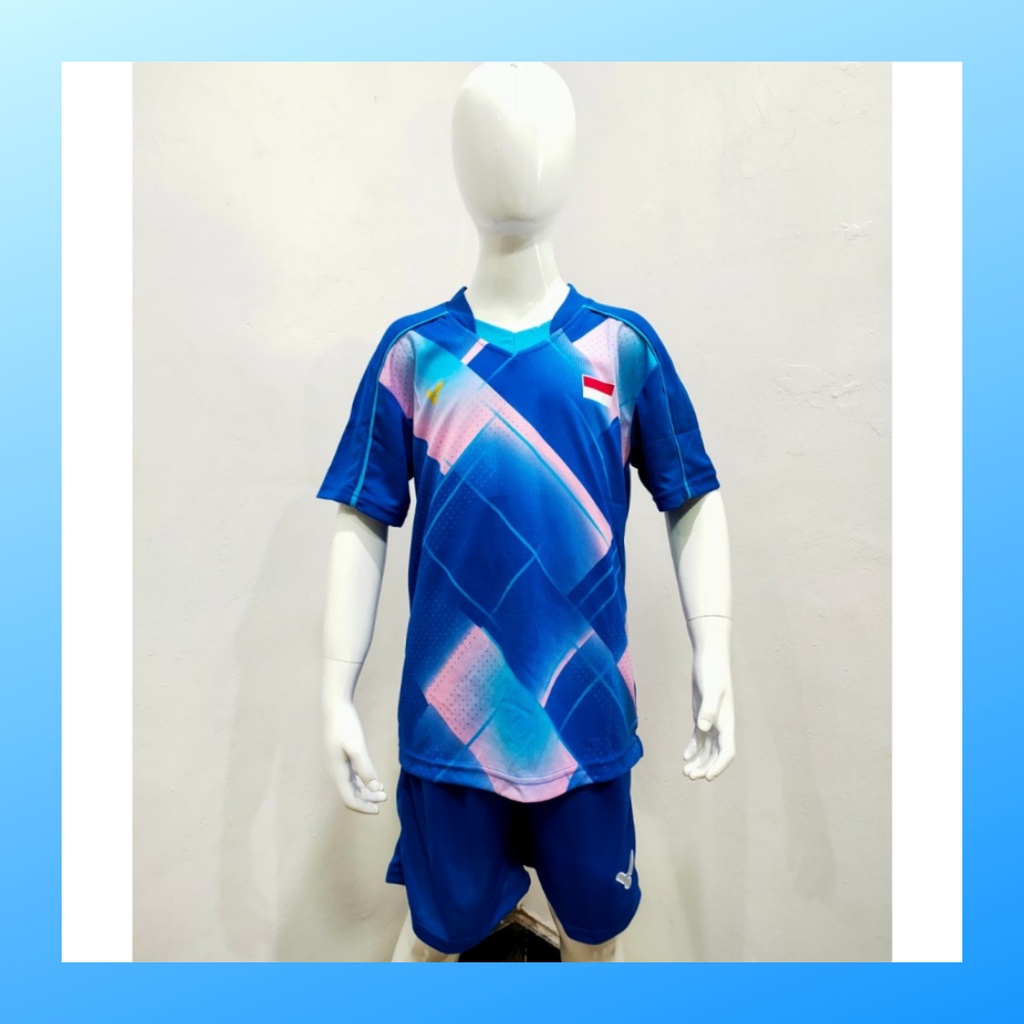 Kaos badminton anak laki-laki jersey bulutangkis baju celana setelan jersy perempuan stelan t-shirt outfit seragam kostum olahraga casual suit pakaian jarsey oblong apparel olimpiade sports jersi bulu tangkis ST.V136 benhur polos