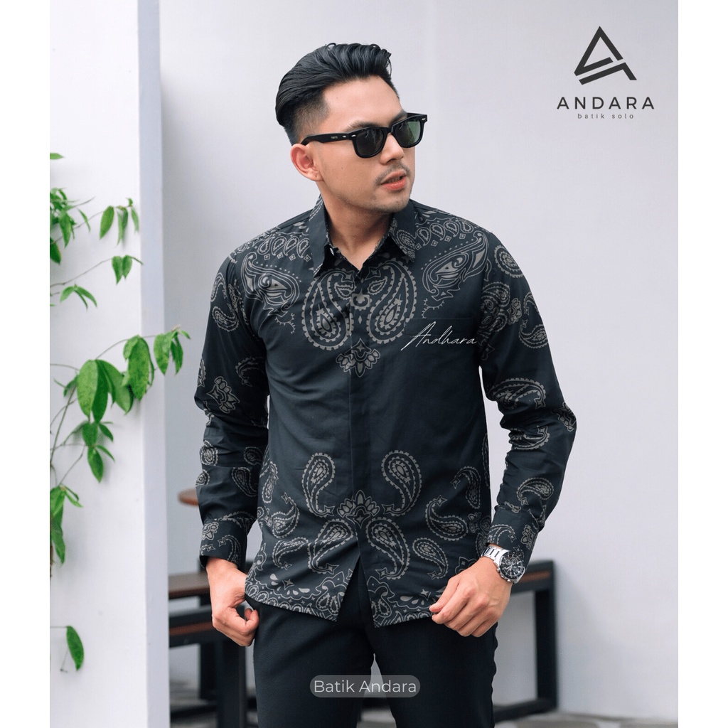 KANIEGARA Baju Batik pria Lengan Panjang Modern slimfit Kasual Jagu Biru Best Seller Rekomendet Katun Solo Sragenanl Terlaris SlimFit