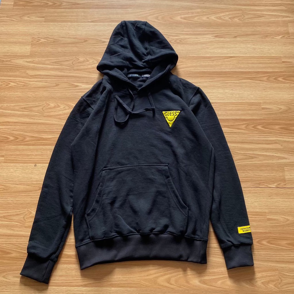 HOODIE GUESS YELLOW B LOGO HITAM