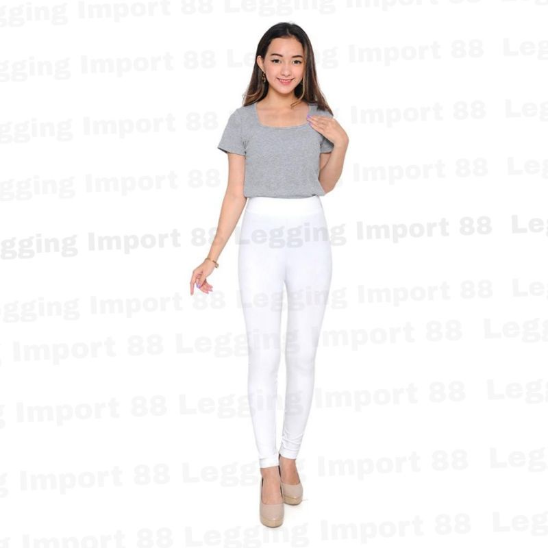 Celana Legging HW Import / Polos Panjang Highwaist / Fashion Wanita (901)-Putih