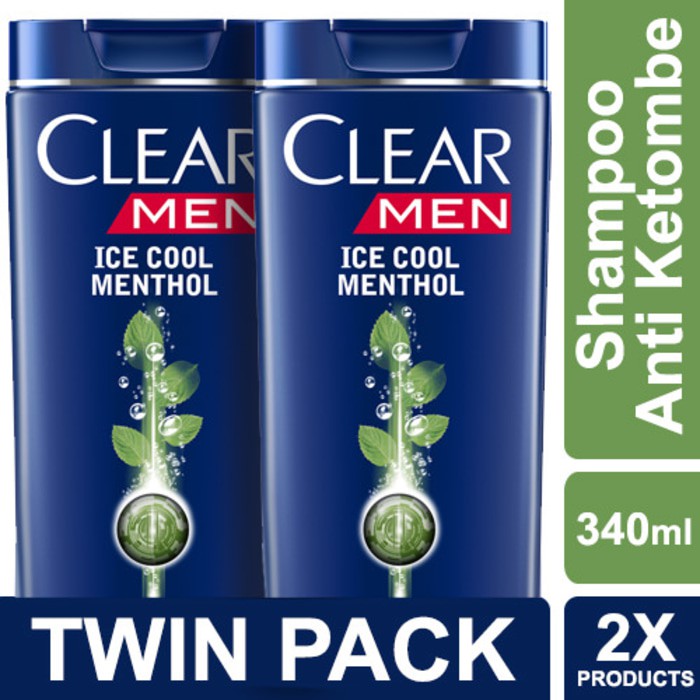 Clear Men Shampoo Anti Ketombe Ice Cool Menthol 340ml - Twin Pack Unilever