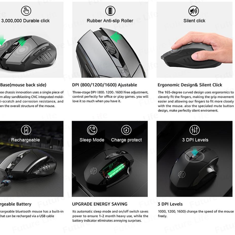 Paket Laris Mouse Wireless Rechargeable 2.4G INPHIC PM-6 Office Mute Mouse Bluetooth Support PC Laptop Tablet Mobile Phone Mouse Gaming