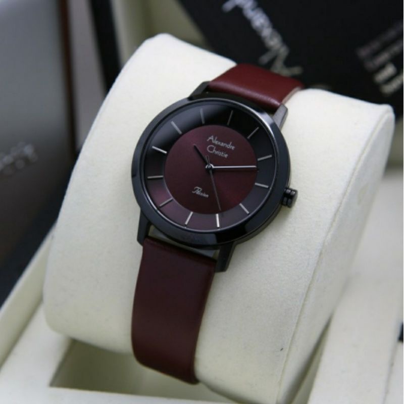 JAM TANGAN ALEXANDRE CRISTIE AC 2978 WANITA MAROON BLACK ORIGINAL