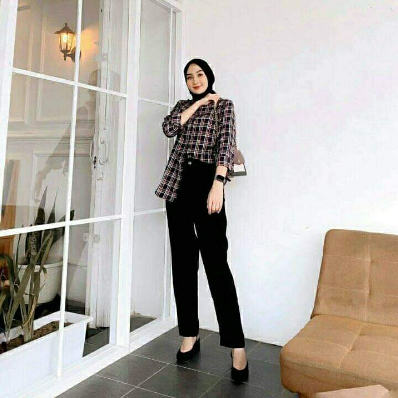 Kemeja flanel wanita panjang kemeja wanita atasan wanita flannel kotak kotak wanita