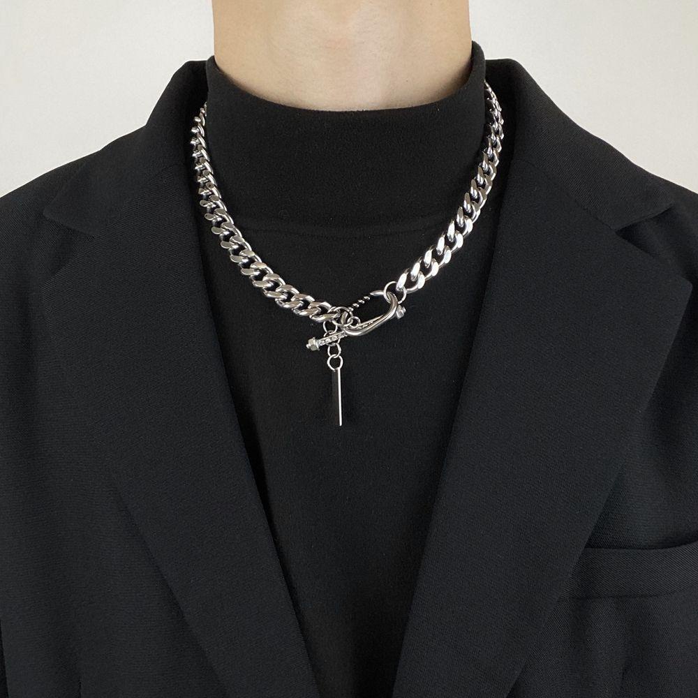 Needway Pria Kalung Pasang Sweater Rantai Pria Perhiasan Rantai Kuba Gaya Korea Kalung Punk Kalung Baja Titanium Wanita Rantai Klavikula