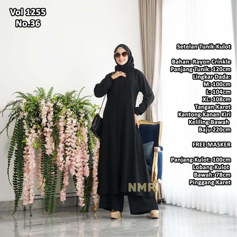 Set Tunik Kulot cantik Rayon Crinkle Premium#NMR by Namira#Black#NMR asli