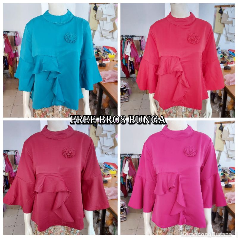(Bl50) Blus bahan BALOTELI lengan terompet tumpuk kerah bulat KeroncongBusana