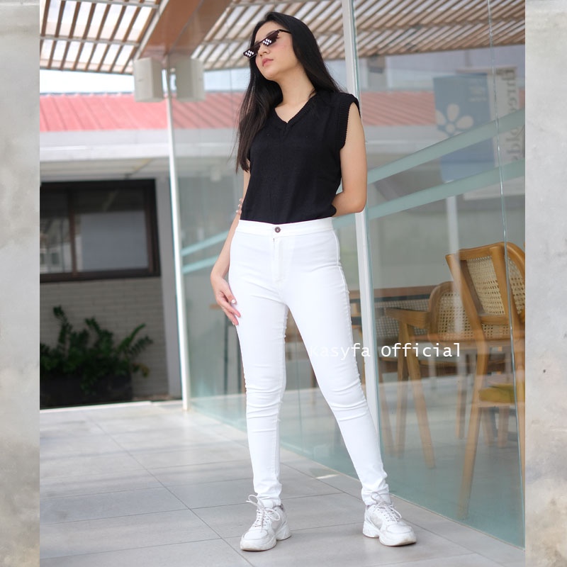 CELANA JEANS PUTIH HIGHWAIST