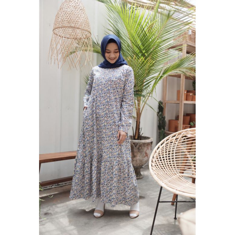 Daisy Dress Blue Gamis Katun Jepang by Hijab Alsa MK08 Biru