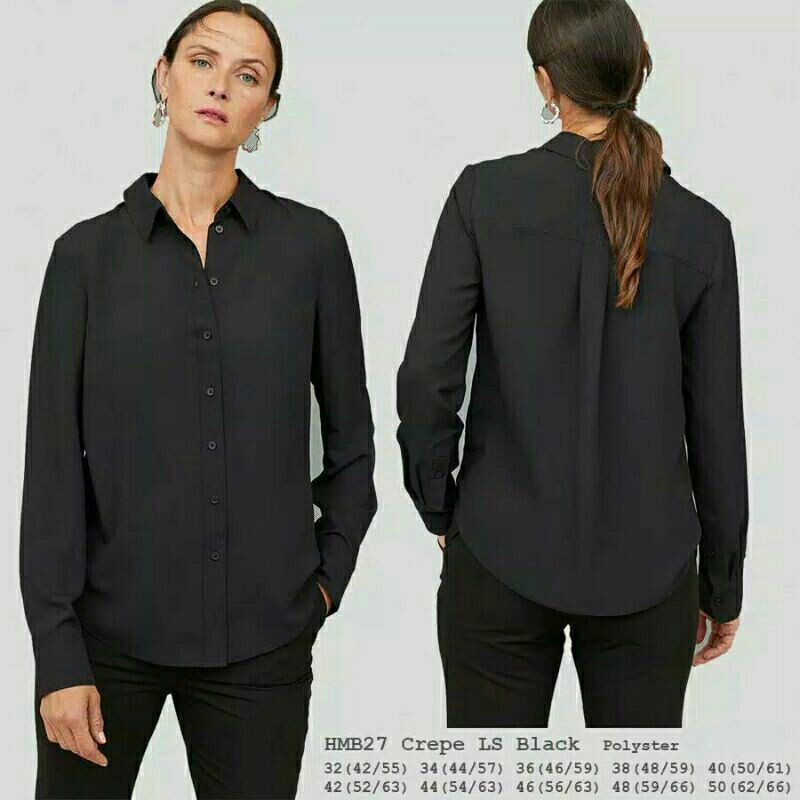 Kemeja Wanita HnM Black | Kemeja Hitam H&amp;M  Kemeja Kerja Wanita Original Branded