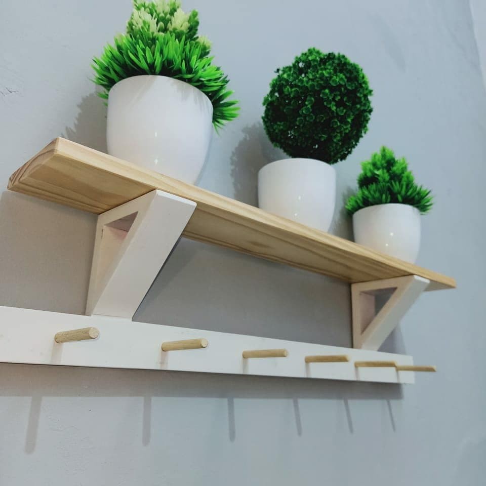 Ambalan rak dinding tempel serbaguna rak dapur kapstok kayu