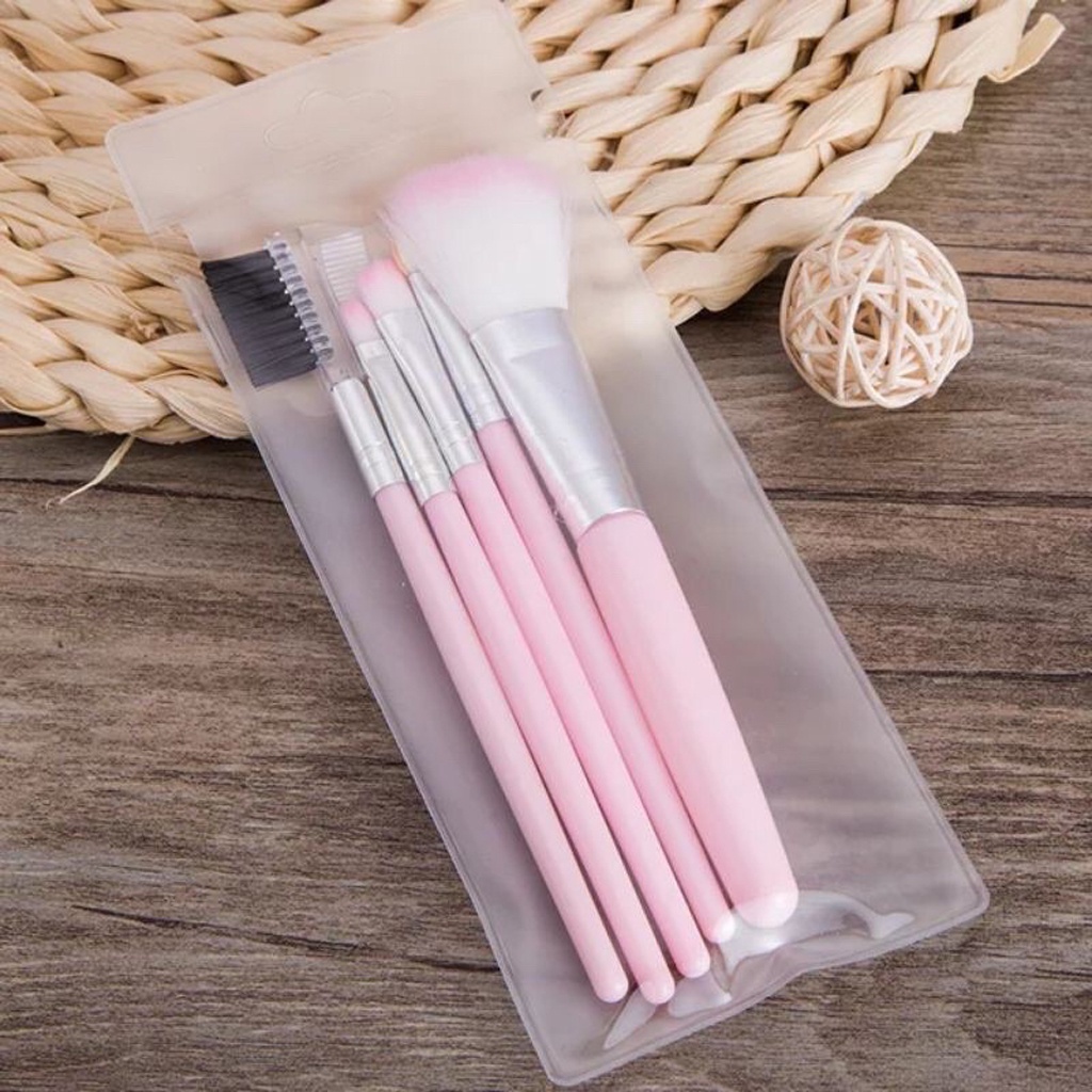 ☛TK☚ R636 5PCS/ Set Kuas 5 in 1 Make Up Brush Kuas Makeup Eyebrow Brush Blush On Brush Eyeshadow Brush Sponge